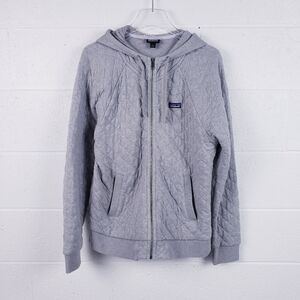 Patagonia Womens Organic Cotton Quilt Hoody Zip Up Sweatshirt Grey Size Large
